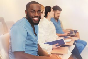 Positive delighted international student visiting lecture