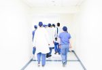 Nurses and doctors walk in the hospital